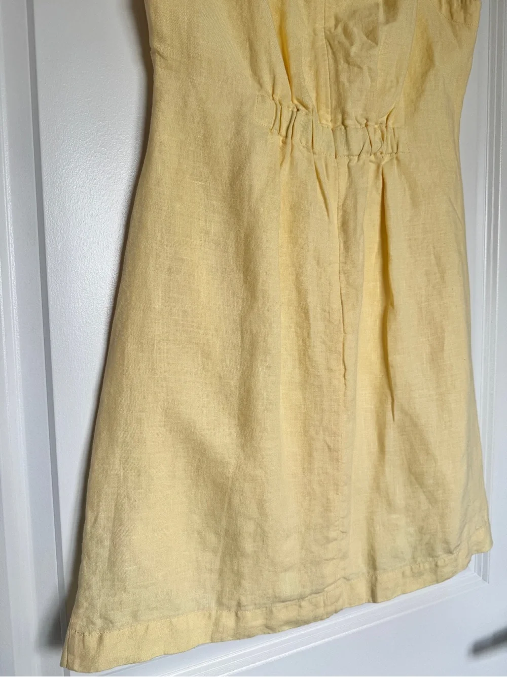 NWT MADEWELL Boatneck Shirred Mini Dress 100% Linen Candlelight 8 Butter Yellow - Picture 5 of 15